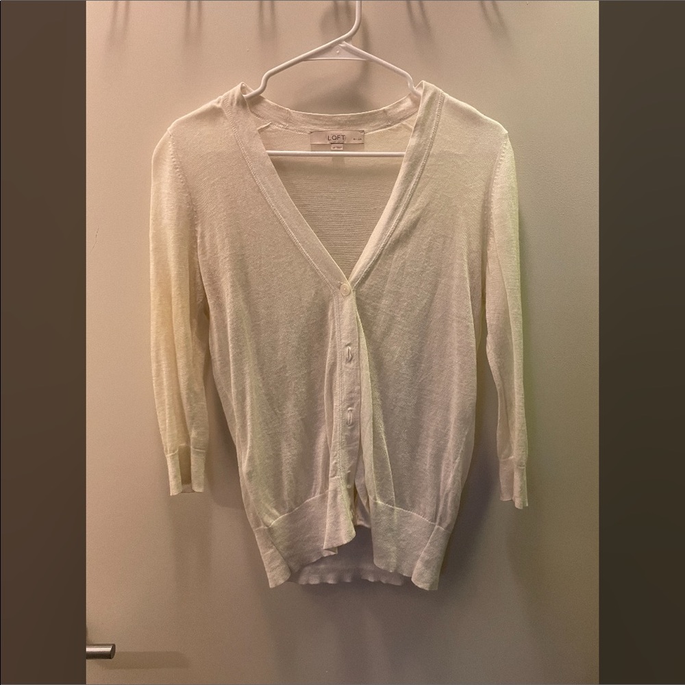 LOFT sheer white sweater | medium petite